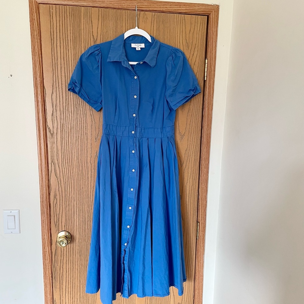 Classic Button-Front Blue Midi Shirt Dress - Picture 2 of 6